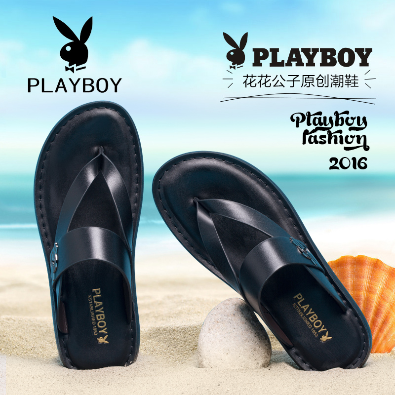 PLAYBOY/花花公子2021夏季新款正品男鞋男士真皮休闲凉鞋人字拖潮在类目 流行男鞋, 凉鞋中 - 来自Buy2taobao.com提供专业的淘宝代购服务