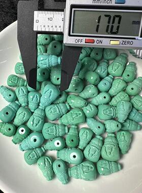 高瓷绿松石菱镁矿无相佛三通 文玩手串垫片 仿绿松石隔珠DIY配饰