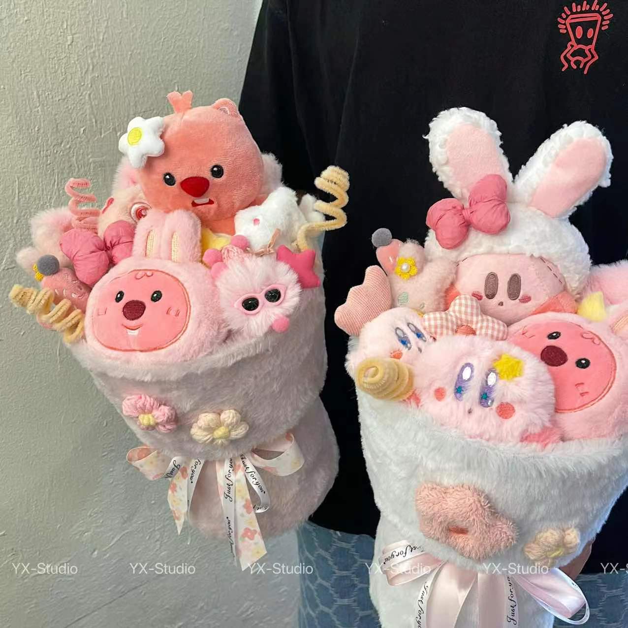 韩国粉色小海狸露比毛绒玩偶花束情人节送女生表白生日礼物