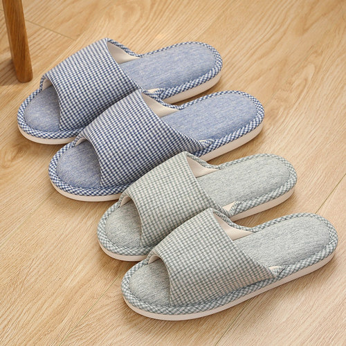 日式风纯棉麻夏天静音防滑拖鞋