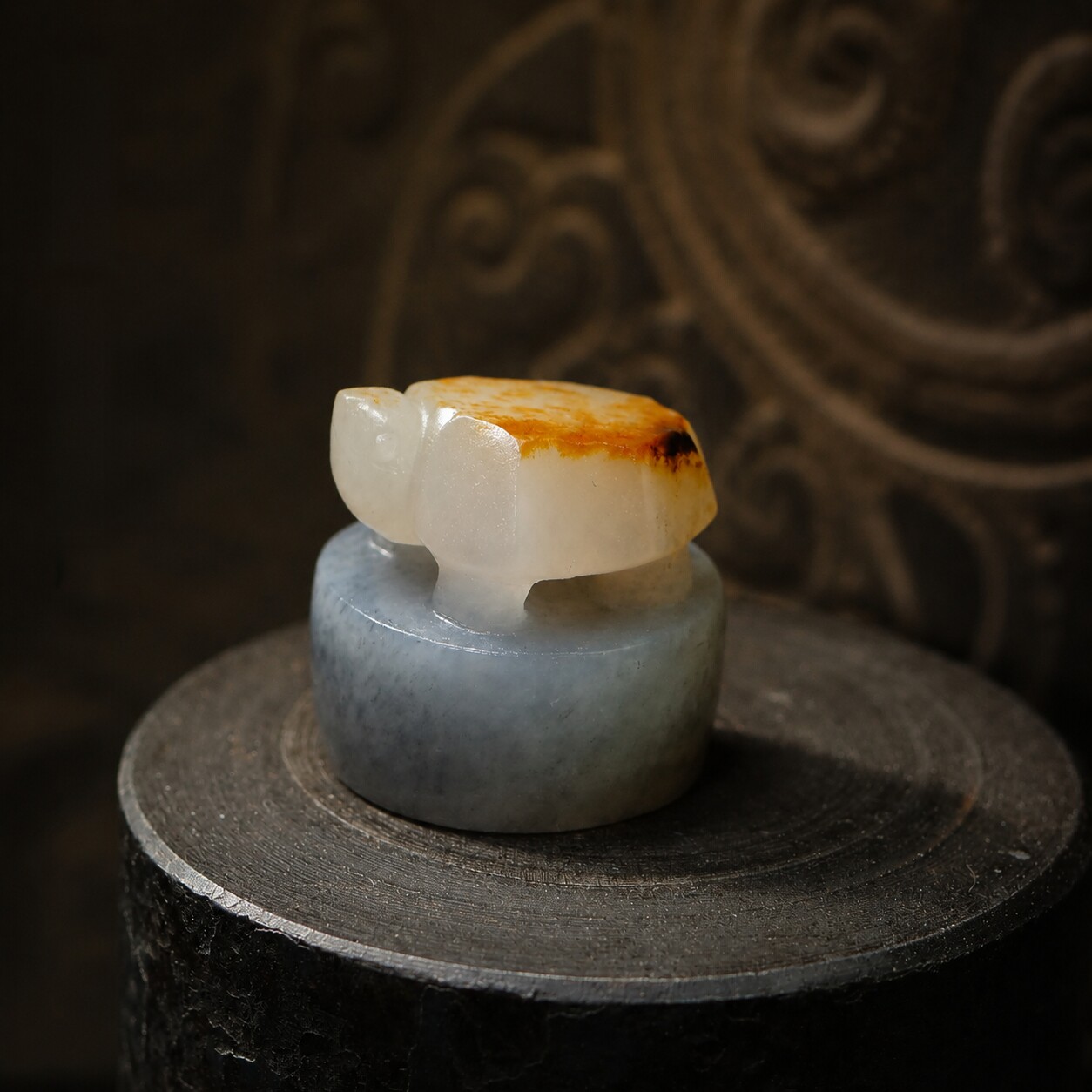 新疆和田玉青花籽料龟钮小印章