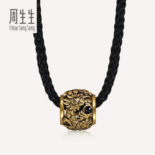 周生生NOIR酷黑系列足金黑玉髓盘龙珠颈饰黄金吊坠男款94283Z