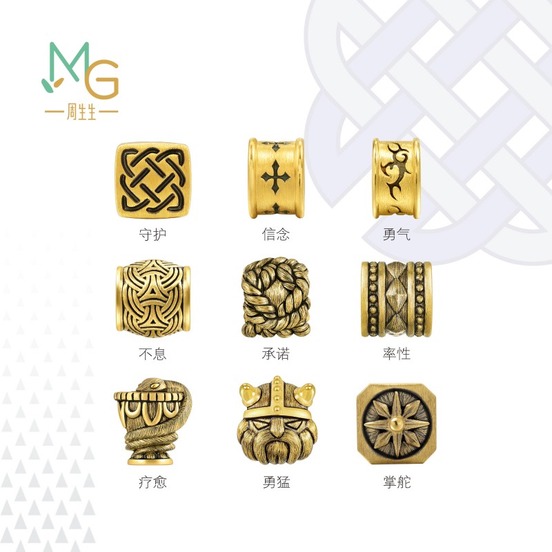 周生生Charme XL酷黑信念勇气守护黄金足金转运珠串珠组合