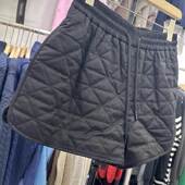 2026秋冬夹棉宽松大码 外穿松紧腰短裤 女士休闲短裤 小个子菱格靴裤