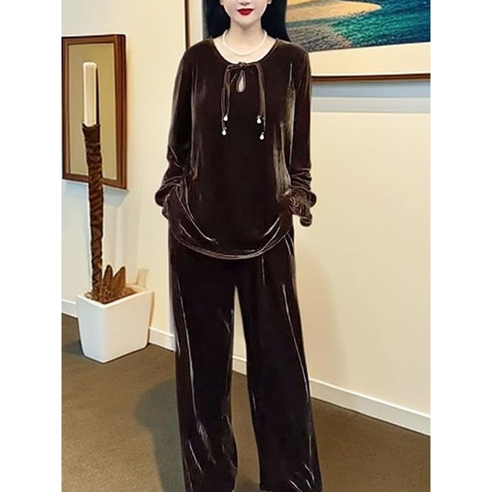 咖啡色金丝绒时尚套装2025