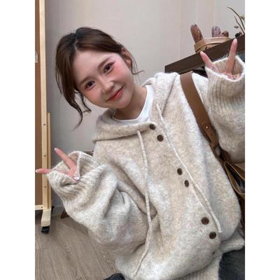 连帽毛衣开衫女秋冬季加厚