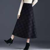 大码 复古风微胖MM高腰遮胯显瘦格纹毛呢半身裙子 新款 女装 2026冬季