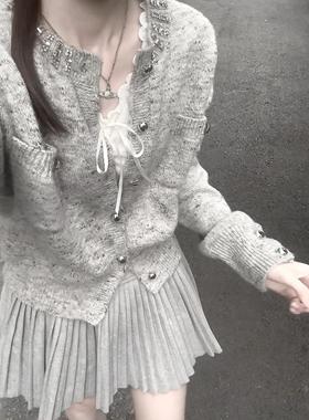 小众设计灰色毛衣开衫女2025秋季新款独特超好看高级感针织短外套