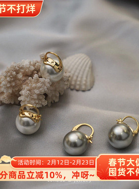 法式风优雅淑女简约珠珠金色耳环女小钱袋气质小众设计精致高级感