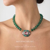 绿色复古水晶锆石项链女士中古西洋宫廷风璀璨奢华锁骨链高级感