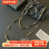 北欧风希腊复古串珠灰烟紫色玛瑙高级灰项链女士长短款 毛衣链