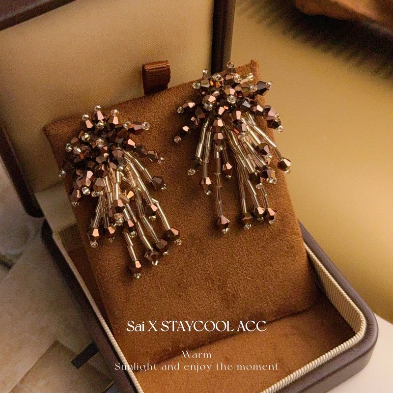 高级茶棕花色烟花耳环女士高级感复古轻奢时髦优雅耳钉耳饰,饰品/流行首饰/时尚饰品新,耳钉,淘宝优惠券,粉丝福利购,淘宝优惠卷