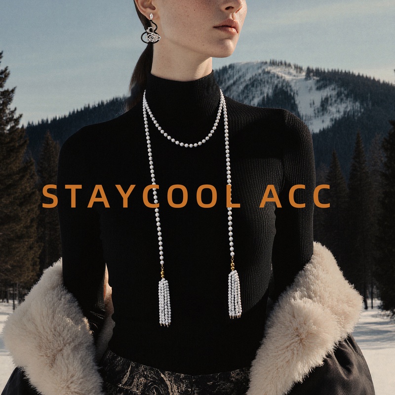 白色白松石串珠长款流苏坠毛衣链女士项链高级感北欧风时髦杂志款