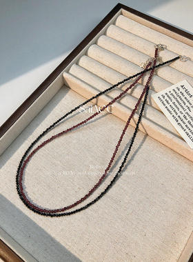 ins风网红黑尖晶石榴石橄榄石纯银项链女士锁骨链时尚39+5CM