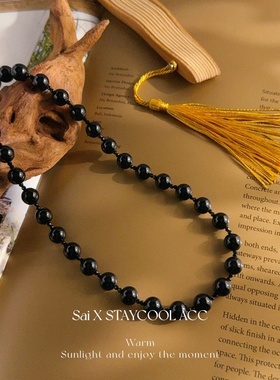 黑玛瑙黑色串珠短款锁骨链女士项链毛衣链百搭简约新中式国风