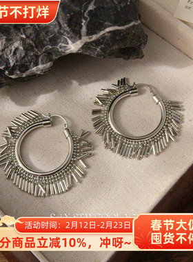 摇曳动感冷淡风银色流苏耳环女士轻奢小众高级感耳钉大耳圈