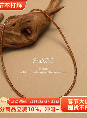 橙色芬达石榴石方块尖晶项链女士锁骨链高级感极简39+5cm