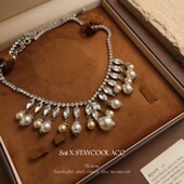 中古vintage名媛风复古闪耀锆石女士锁骨链项链高级感满天星