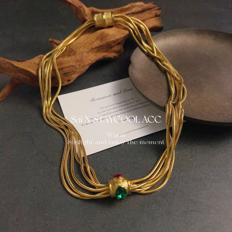 复古老钱风中古多层链条女士项链磁吸扣高级感宫廷风轻奢锁骨链