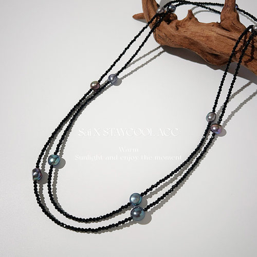 3mm黑水晶淡水巴洛克黑珍珠女士项链法式风高级感多戴法148cm