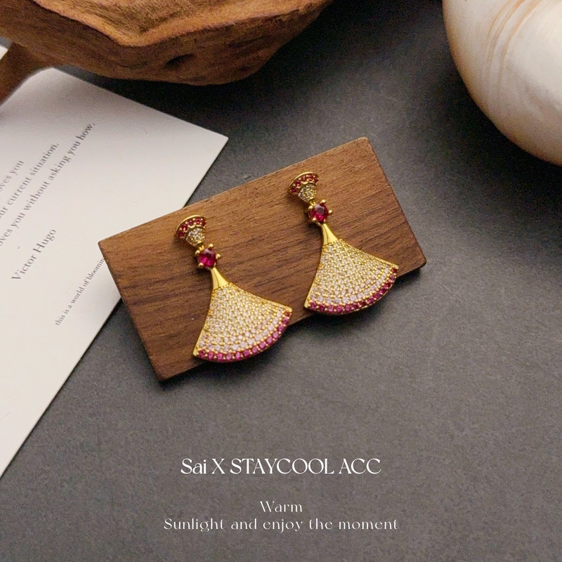 法式复古满钻扇形耳坠女士耳环宫廷风高级感轻奢中古耳饰