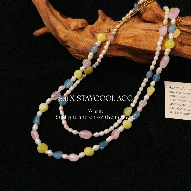 法式复古淡水珍珠项链女士串珠锁骨链高级感时髦彩色石