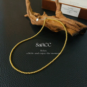 3mm茶金色施家珠珠项链女士s925银法式 高级感锁骨链毛衣链42 5cm