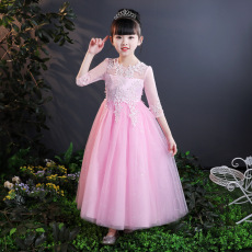 Hoa cô gái Liuyi trang phục cô gái đứng cổ áo trailing công chúa váy trẻ em sinh nhật ăn mặc máy chủ đi bộ hiển thị tutu bộ vest gile đẹp cho bé trai