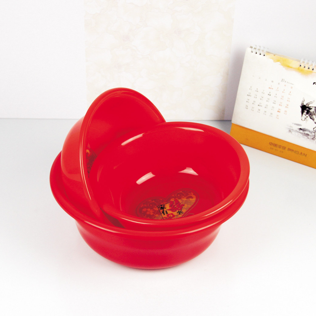 喜庆用品塑料红色结婚脸盆婚庆嫁妆加厚红盆家有喜事脸盆耐摔盆子