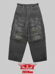 Woosterarchive26Ss Washed and Distressed Detachable Smoke Gray Two-In-One Work Pants