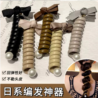 新款高马尾泡泡辫编发绳网红高级感扎头绳蝴蝶结电话线发饰