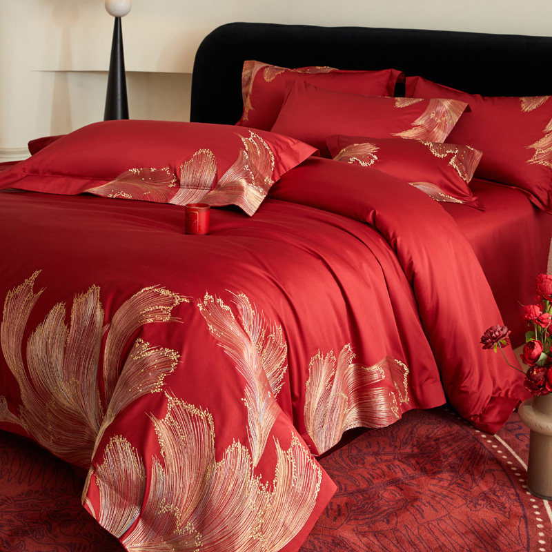 高端中式A类100支长绒棉全棉四件套结婚纯棉床上用品喜被婚庆婚嫁,床上用品,婚庆床品套件,淘宝优惠券,粉丝福利购,淘宝优惠卷