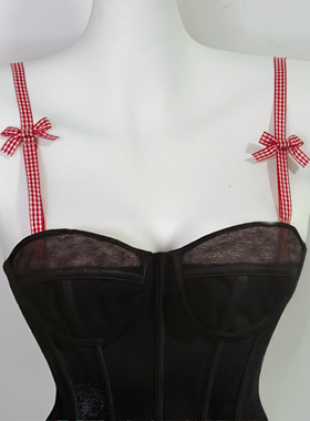 2025夏季新款格子蝴蝶结纯欲风文胸性感美背肩带薄款胸罩内衣