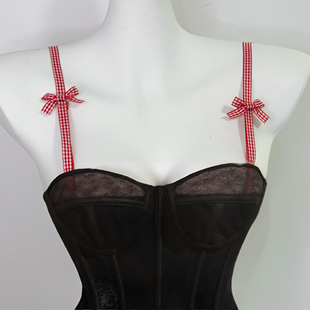 2025夏季新款格子蝴蝶结纯欲风文胸性感美背肩带薄款胸罩内衣