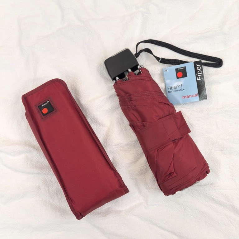 德国老K家FiberY1酒红色扁平设计五折超轻手动纳米速干折叠晴雨伞