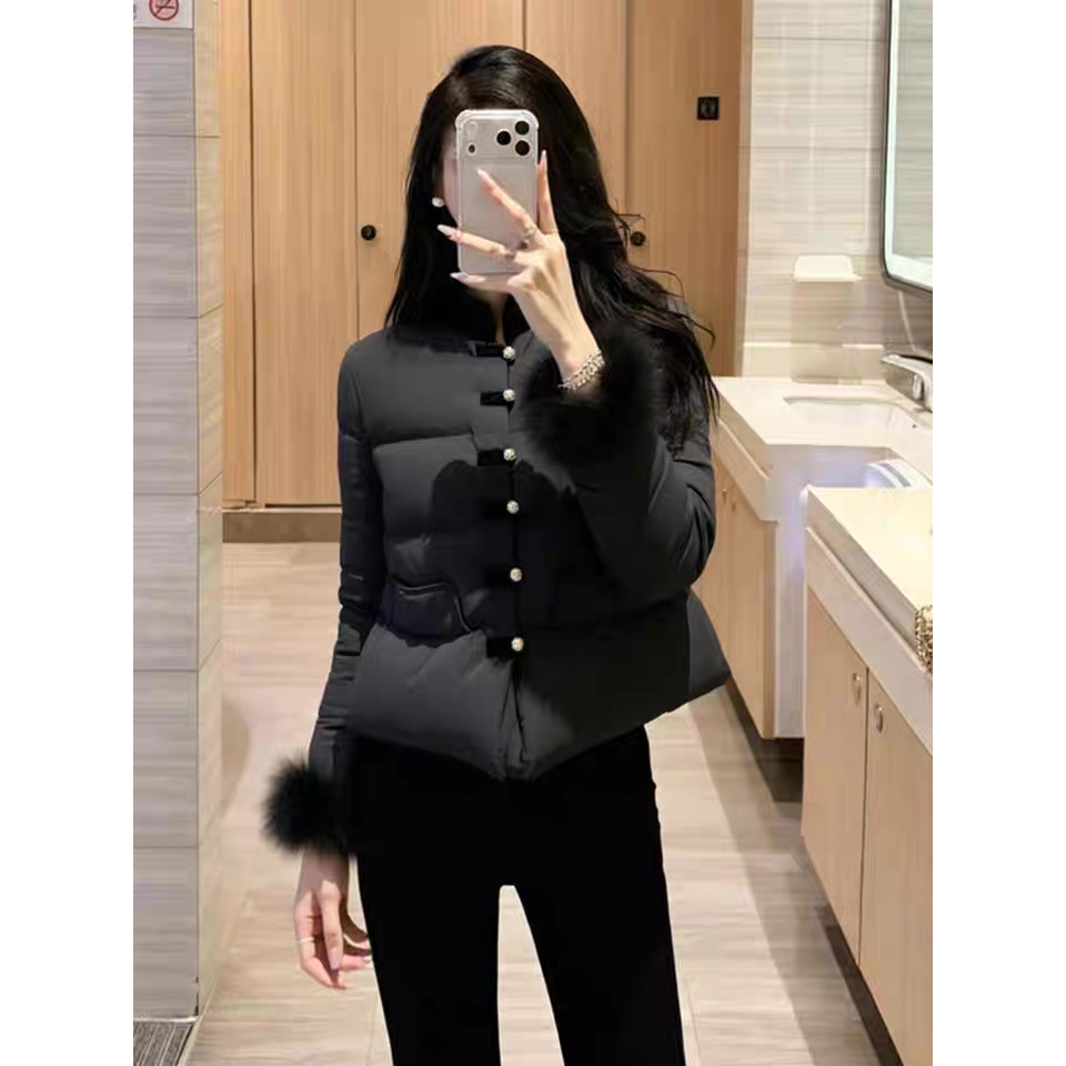 冬季巨好看气质高端轻薄夹棉洋气加厚保暖新中式黑色外套棉服女款