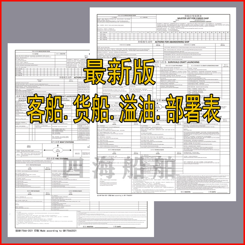 海事新版溢油应变部署表船用客船货船应变部署表消防卡应变卡船舶