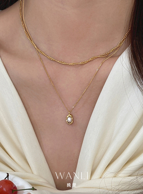 金色双层锁骨链豌豆珍珠项链女款