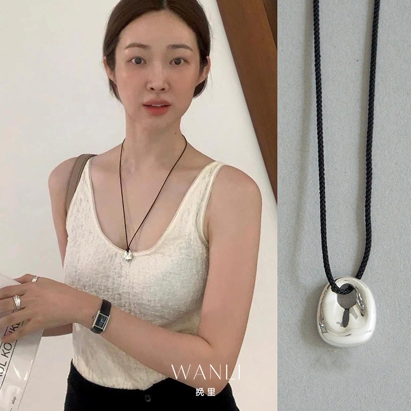 挽里新款银色小包项链黑绳可调节高级感轻奢小众毛衣链女百搭配饰