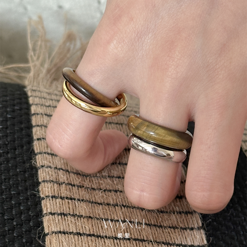 复古虎眼石戒指女小众设计感