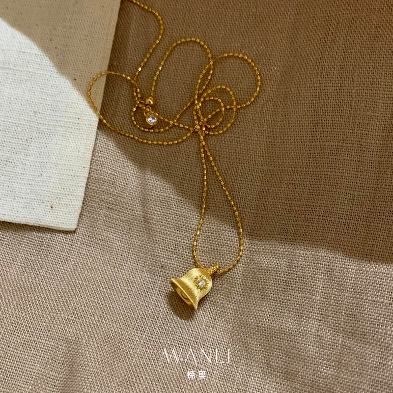 金银两色！中古拉丝星芒铃铛吊坠项链女款2025新气质锁骨链高级感