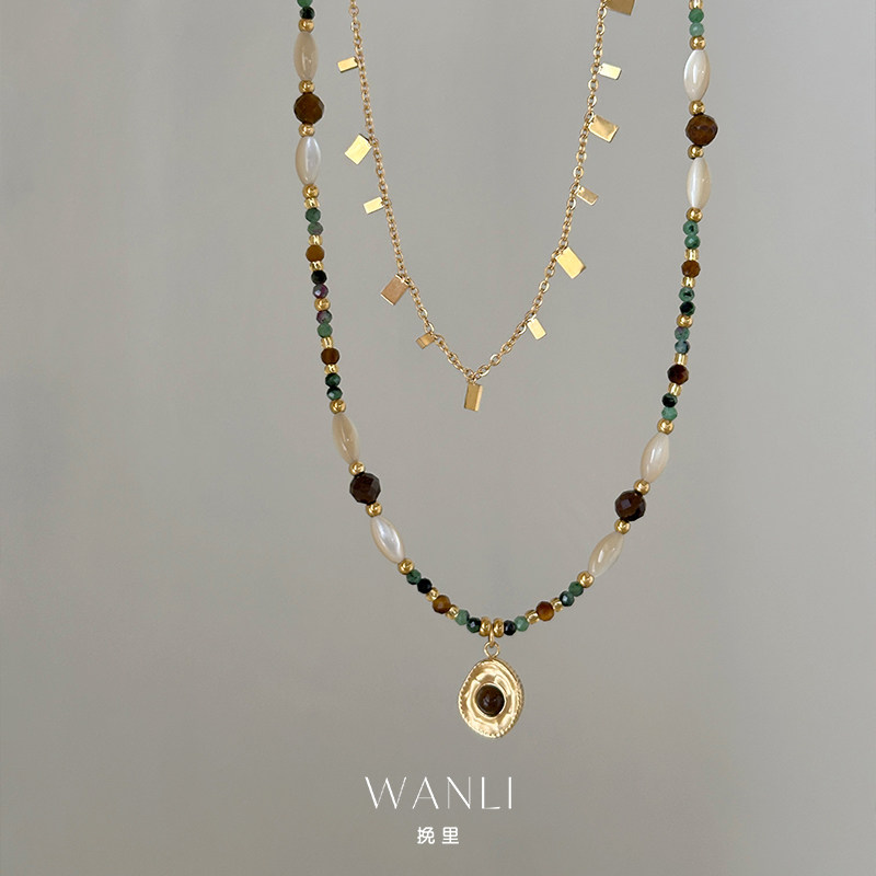 彩色天然石米珠吊坠项链颈链女高级夏天配裙子不掉色2026新款爆款