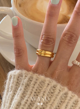 挽里s925纯银双线条戒指开口戒女