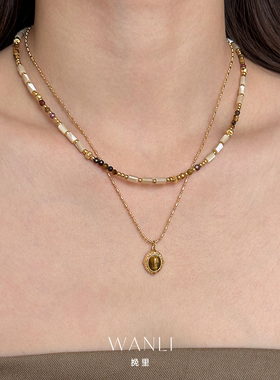 天然石虎眼石吊坠项链锁骨链女款