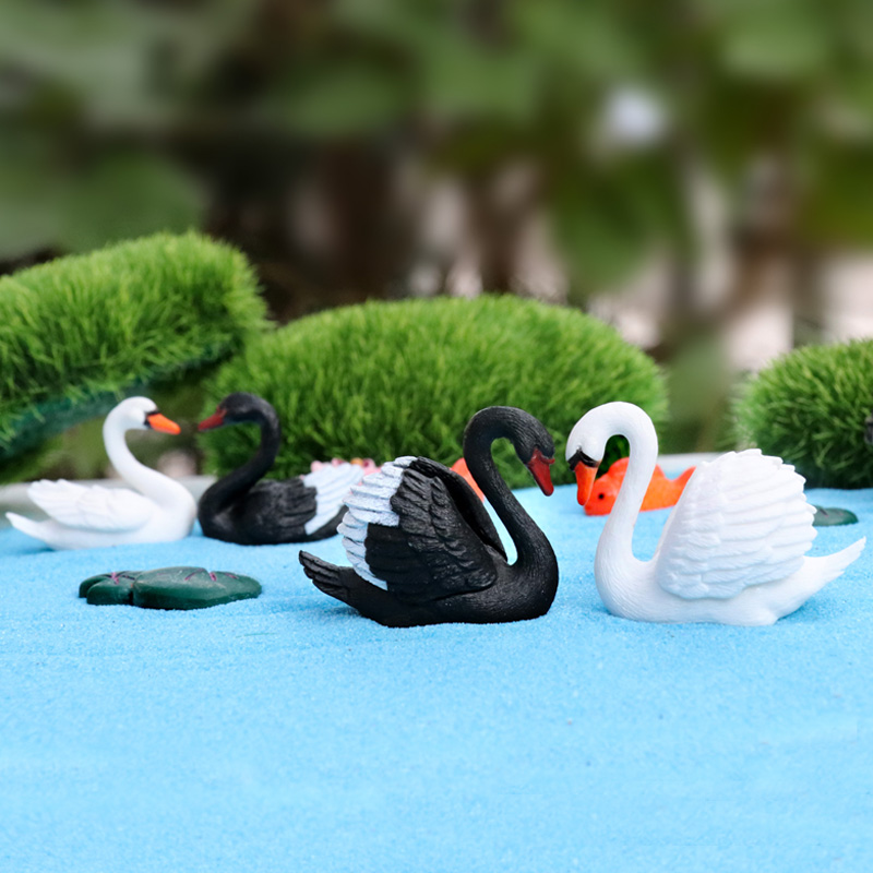 仿真黑白天鹅微景观摆件