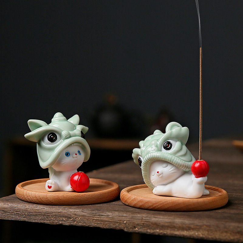 醒狮招财猫香插家用室内陶瓷香炉小猪小鹿香座吉祥物茶宠小摆件