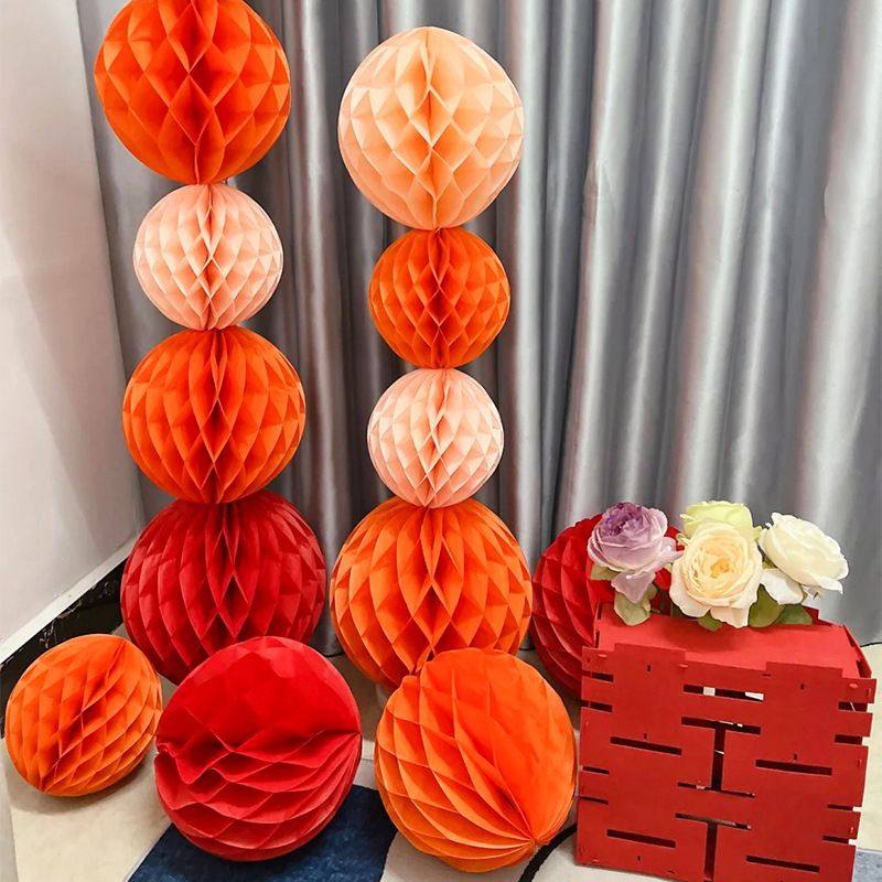 蜂窝球立柱结婚装饰灯笼2026新房客厅卧室婚房布置婚礼拉花纸花球