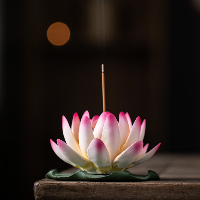 陶瓷香炉家用香插手工莲花香炉线香底座香插香座盘香架茶桌香薰炉