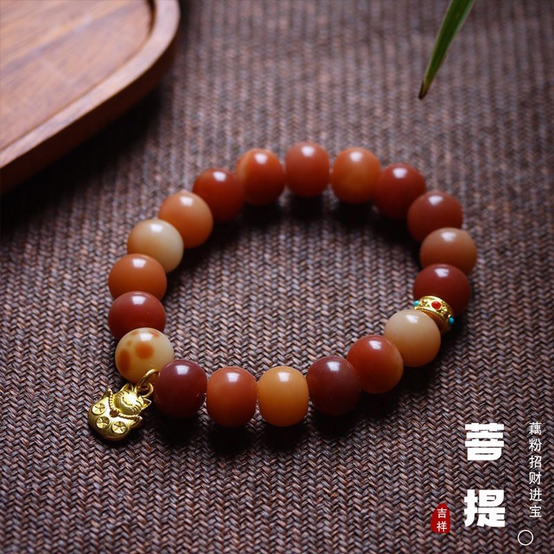 海南飘花菩提手腕搭美风潮民族干磨藕粉色菩提手串手链文玩佛珠