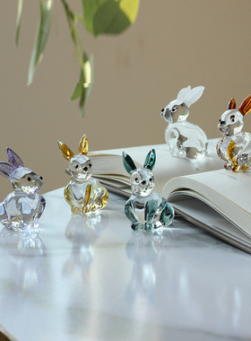 新品动物琉璃水晶兔子工艺品猫狗摆件家居车载办公桌面装饰礼物